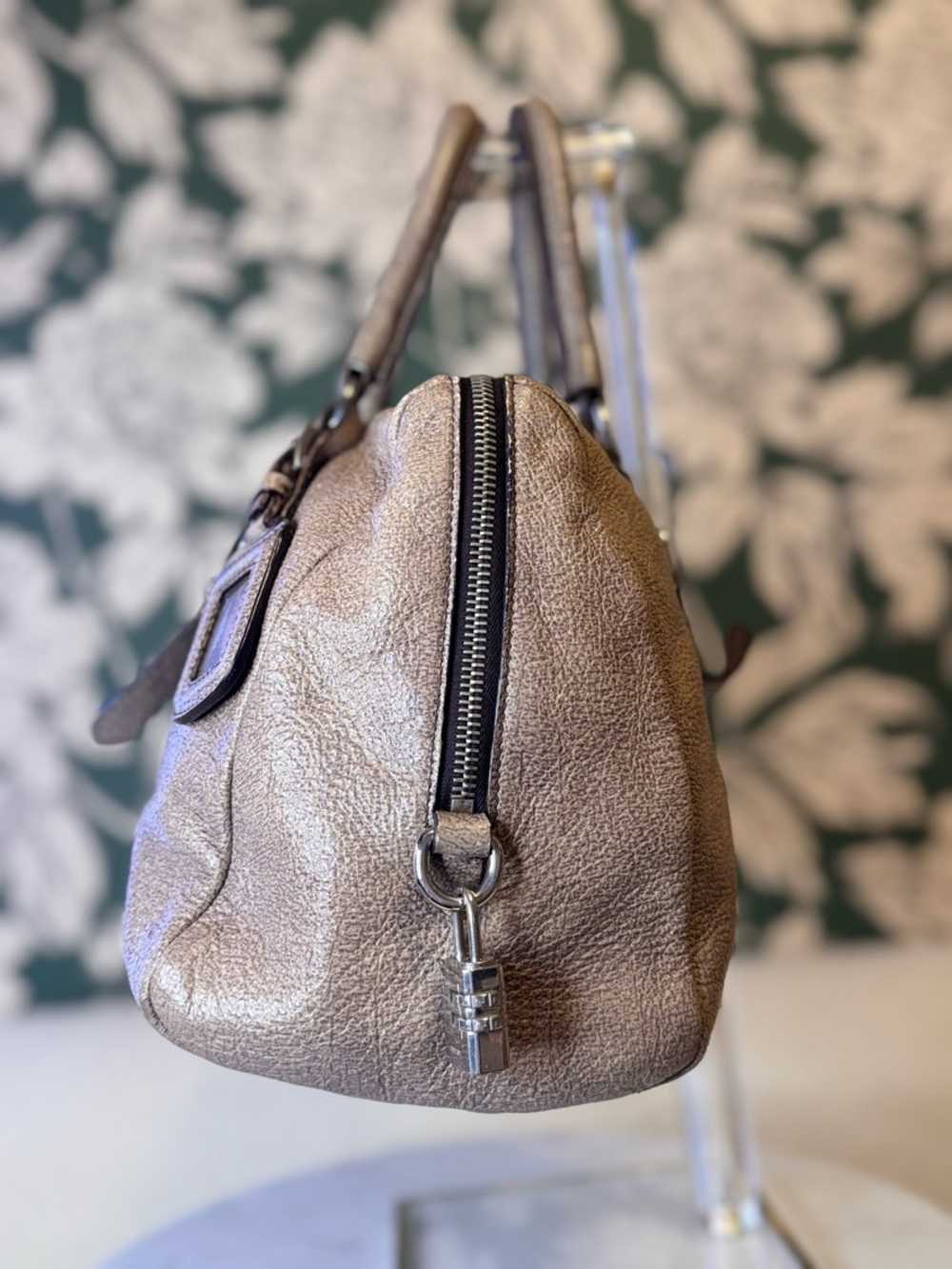 Prada Authentic Metallic Taupe Leather Satchel EUC with Auth Cards & COA - Picture 8 of 15